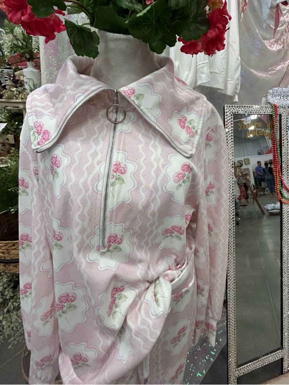Pink Floral Quarter-Zip Pullover and pants set